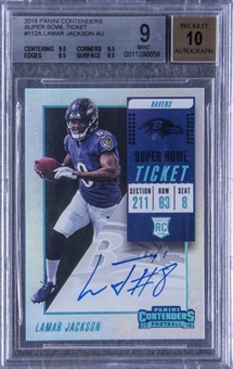 2018 Panini Contenders Super Bowl Ticket #112A Lamar Jackson Signed Rookie Card (#1/1) – BGS MINT 9/BGS 10